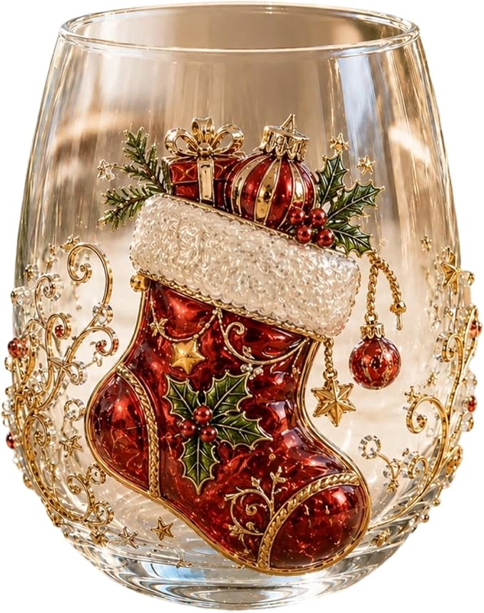 3D Christmas Glass Art Cup, Luxury Raised Holiday Glassware Collection | Cute Festive Stemless Wine Glasses,Artistic Holiday Table Ornaments,Perfect Christmas Home Decor Gifts for Various Beverages - Image 2