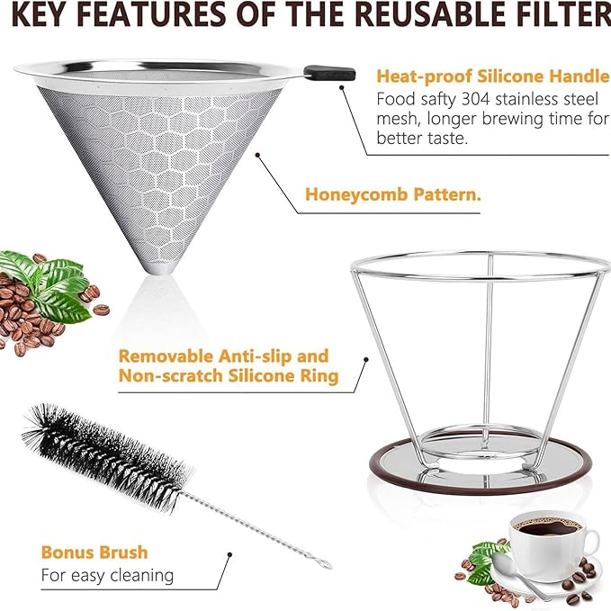Stainless Steel Coffee Filter Reusable Strainers Dripper Manual Brewing Supplies Stainless Steel