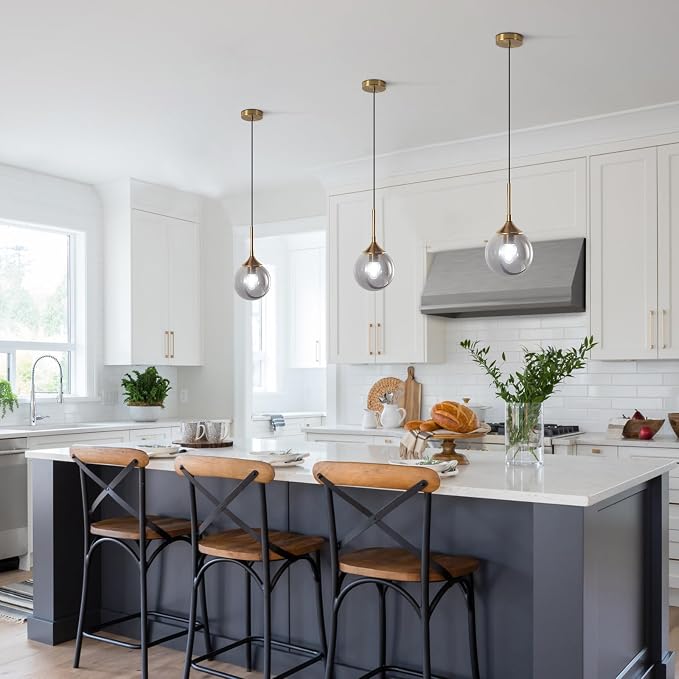 KCO Lighting Modern Small Gold 7.1” Smoke Gray Glass Globe Pendant Light | E26 Adjustable Hanging Lamp for Sloped Ceilings, Mid Century Brass Ceiling Light Fixture for Kitchen Island Sink Dining Table - Image 6