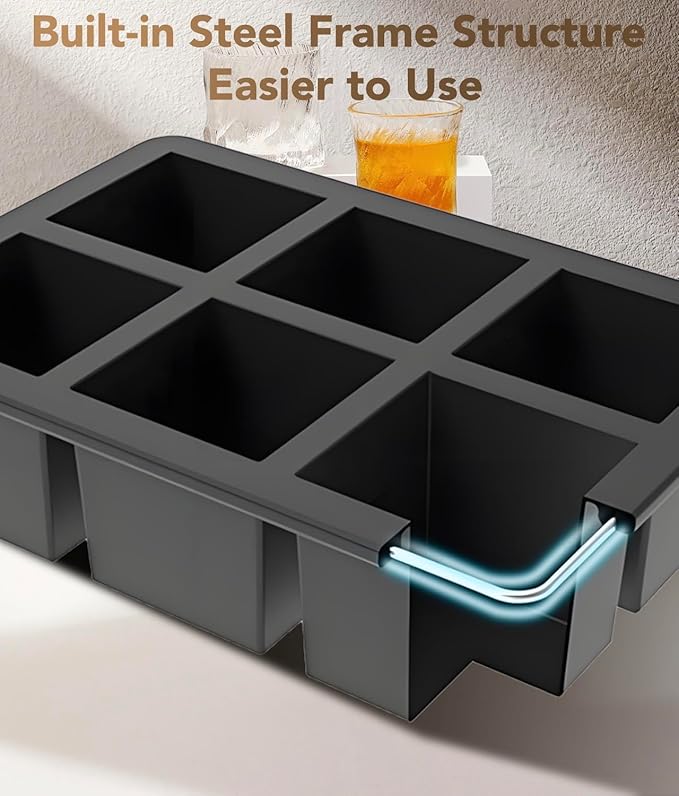 Silicone Ice Cube Trays for Freezer – Large Square Ice Cube Molds, BPA-Free, Easy-Release Ice Cube Maker for Whiskey, Cocktails & Drinks, Stackable Freezer Ice Molds,Dishwasher Safe(12 Cubes,Black)