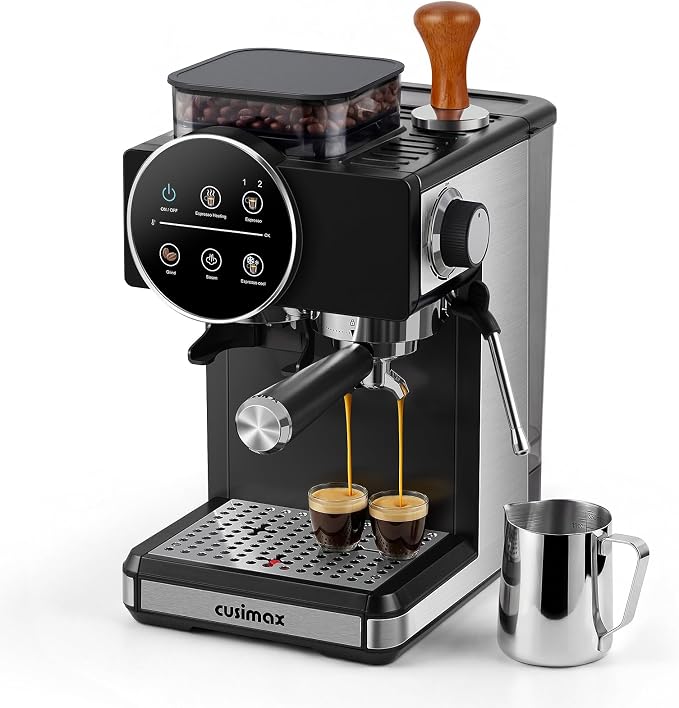 Espresso Machine with Grinder, 20 Bar Professional Expresso Coffee Machines with Milk Frother Steam Wand, Espresso Maker with 60oz Removable Water Tank, Cappuccino & Latte Machine for Home (Dark-Pro) by CUSIMAX