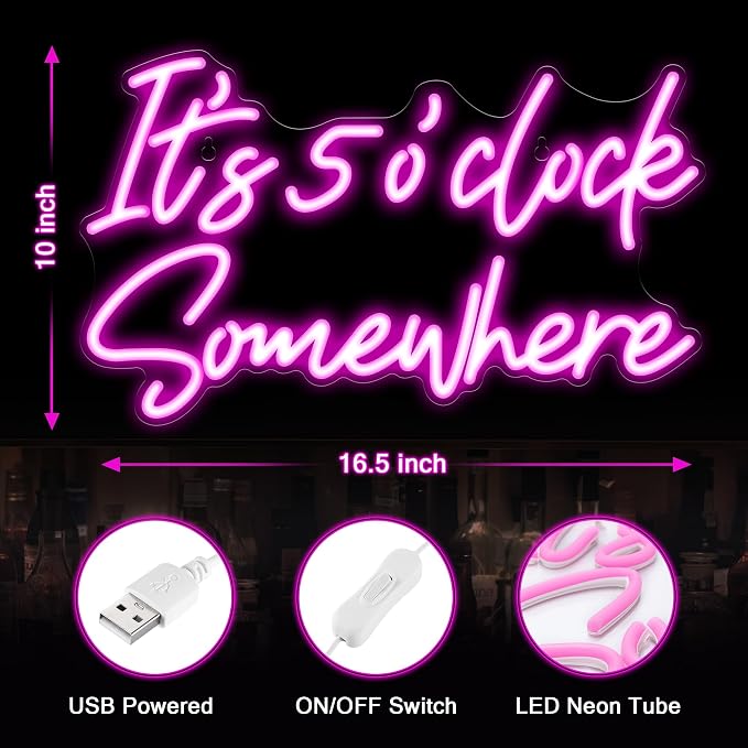 Kavaas Its 5 O'clock Somewhere Neon Sign, Neon Bar Signs for Home Bar Decor, Man Cave Pub Party - Best Gifts for Husband, Father, Birthday, Christmas - Image 3