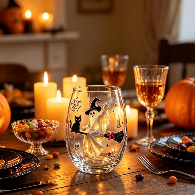 Artisanal Glassware, 3D Octopuses Stemless Wine Glasses, Ocean Embossed Glass Collection, #J - Image 5