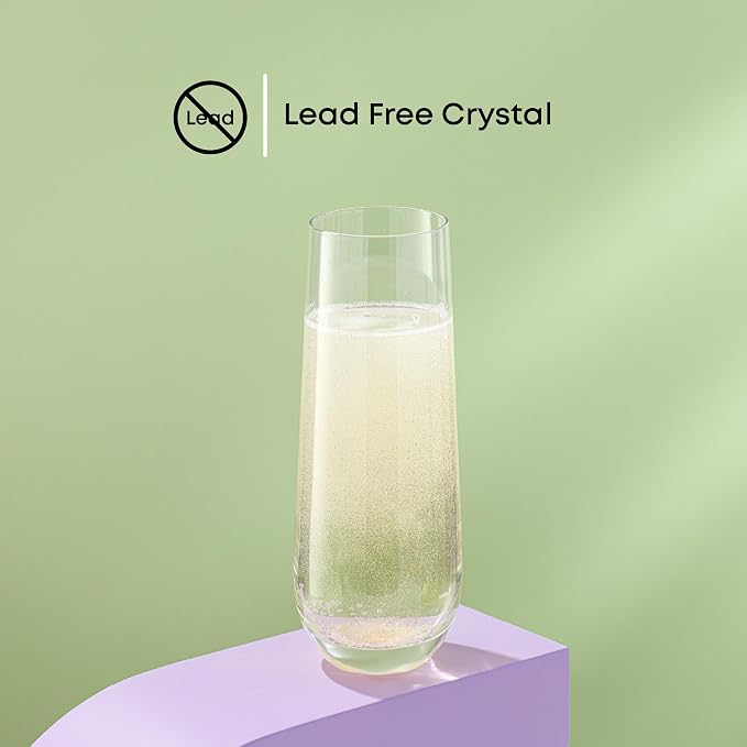 JoyJolt Milo Stemless Champagne Flutes Set of 8 Crystal Glasses. 9.5oz Prosecco Wine Flute, Mimosa Glasses, Cocktail Glass Set, Water Highball Glass, Bar Glassware - Image 6