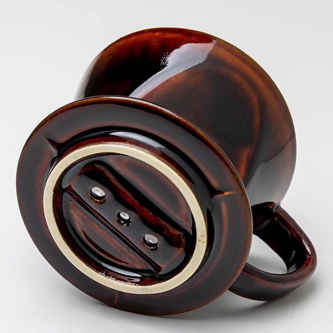Asayu Japan Ceramic Coffee Pour Over Maker Set in Chocolate Brown, Slow Brewing Paper Filter Holder and Dripper with 3 Holes for Coffee and Tea (Complete 2PCS Set)