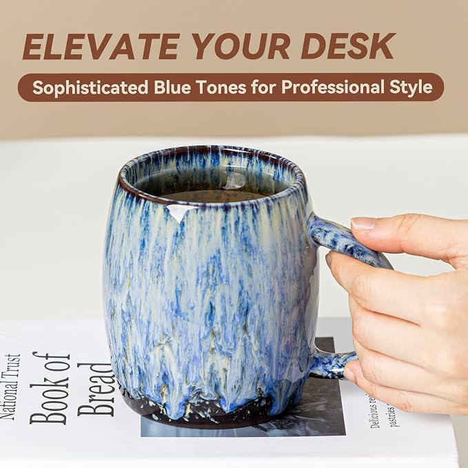 Unique Reactive Glaze Ceramic Coffee Mug - 14 oz Large Coffee Cup with Ergonomic Handle, Deep Sea Blue Mug for Coffee, Tea, Milk - Perfect Birthday & Housewarming Gift for Friends, Women, Men - Image 5