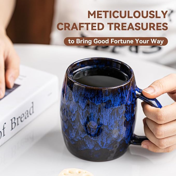 Midnight Blue Ceramic Coffee Mug 14oz - Handcrafted Artisan Mug with Large Comfortable Handle, Unique Design for Coffee Lovers, Dishwasher Safe - Image 6