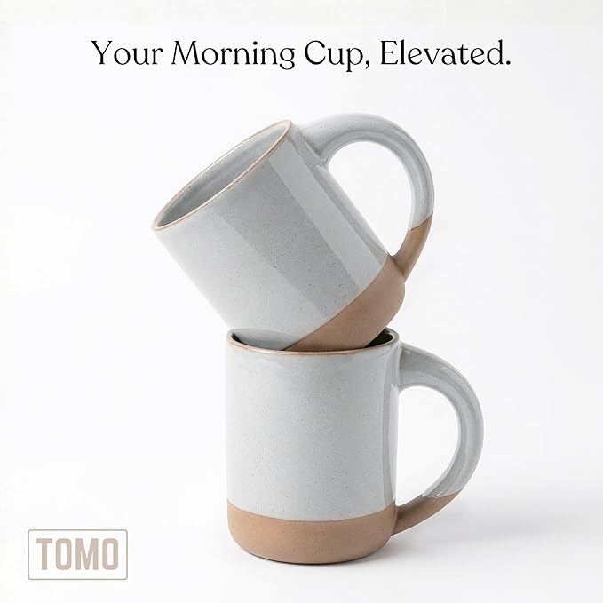 TOMO Mugs Set of 2, 12oz Modern Stoneware Coffee Mugs, Large Handle Ceramic Drinkware - Dove Grey - Image 2