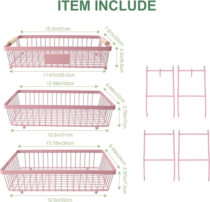 3 Tier Fruit Basket with 2 Banana Hangers, Mesh Basket Fruits Stand Produce Holder Organizer for Onion Potato Bread Snack Veggie Pink - Image 2
