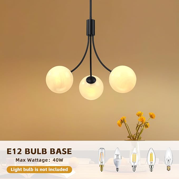 Bubble Chandelier, Modern Glass Black Sputnik Chandelier 3-Light Ceiling Light Fixture Shades Stylish Bright Lighting for Dining Room Kitchen Bedroom Living Room Foyer Home Decor - Image 8