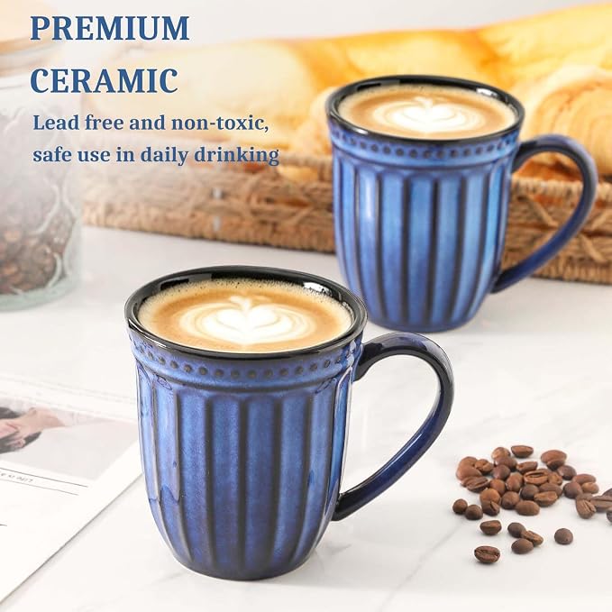 Coffee Mugs Set of 4, 16oz Navy Blue Ceramic Coffee Mug with Embossed Ribbed, Farmhouse Tea Cup Set for Latte, Cappuccino, Milk, Large Handle, Suitable for Office Home Restaurant Housewarming Gift - Image 8