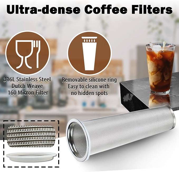 Cold Brew Coffee Maker Pitcher - 64oz Iced Coffee Maker with Stainless Steel Mixing Spoon & Super Dense Filter 3 Steps Finish, Classic BPA Free Sturdy Mason jar Pitcher with Gray Lid Easy to Clean