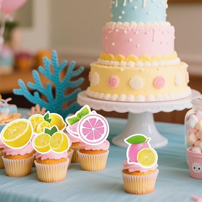 72Pcs Edible Lemon Cupcake Toppers Fruits Theme Party Decorations Lemonade Theme Cupcake Toppers for Summer Fruit Theme Theme Party Wedding Bridal Shower Supplies - Image 3