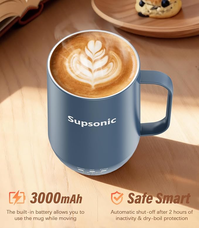 Supsonic - 16oz Self Heating Coffee Mug, Smart Heated Coffee Mug Faster Direct-Contact Heating Up to 149°F, Coffee Mug Warmer Set with Auto Shut-Off - Gifts for Men Women | S2 - Image 3