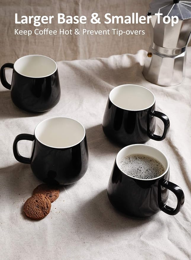 Teocera Ceramic Coffee Mug Set of 4-12 oz Coffee Mugs with Large Handles for Hot or Cold Drinks Like Latte, Cocoa, Tea or Juice - Smooth Ceramic, Dishwasher Safe，Black - Image 5
