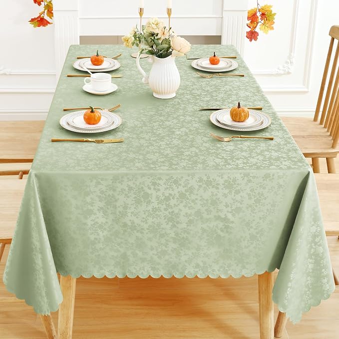 Smiry Rectangle Waterproof Heavy Duty Vinyl Tablecloths, 52 x 70 Inch | Wipeable Washable Floral Embossed Table Cover for Kitchen and Dining Room, Indoor & Outdoor Use, Grass Green - Image 8