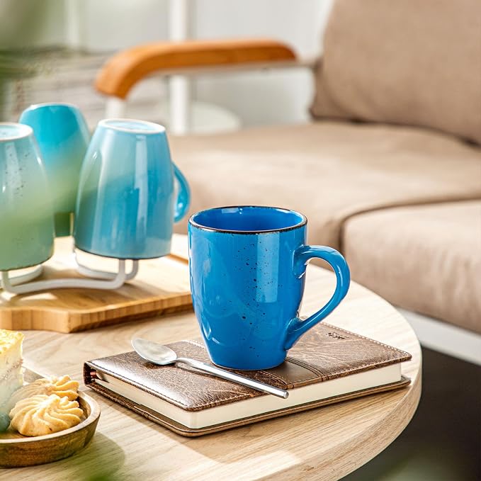 vancasso Navia Coffee Mug Set of 4, Ceramic 12 Oz Coffee Cups for Cappuccino, Latte, Tea, Multi Blue - Image 6