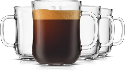 JoyJolt Glass Coffee Cups - 15.5oz Diner Coffee Mug Set of 4. Clear Coffee Mugs, Cappuccino & Latte Glasses by JoyJolt