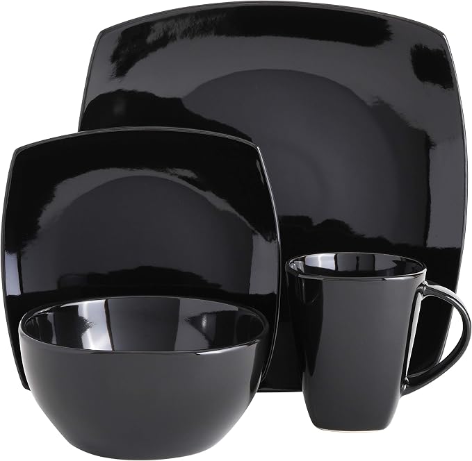 Gibson Elite Soho Lounge Square Reactive Glaze Stoneware Dinnerware Set, Service for 4 (16pc), Black - Image 2