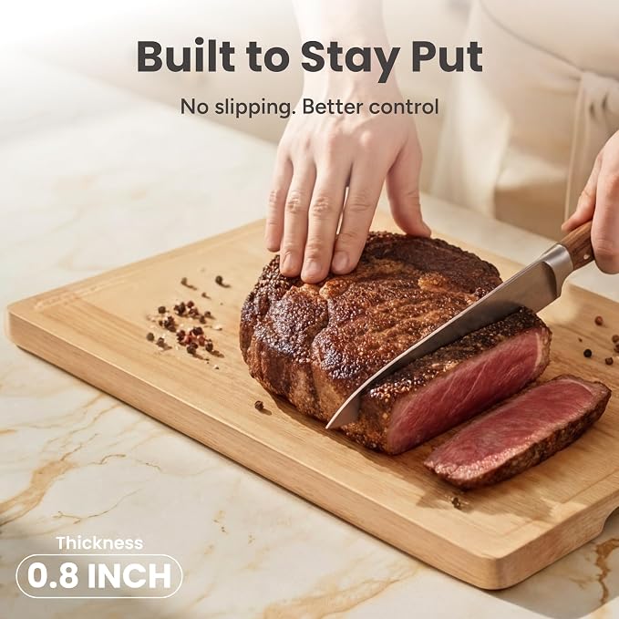 SMIRLY Cutting Boards for Kitchen, 3 Piece Birch Cutting Board with Stand | Non Toxic Wooden Cutting Board with Juice Grooves and Handles, Multiple Sizes Chopping Boards for Meat Vegetable Charcuterie - Image 2