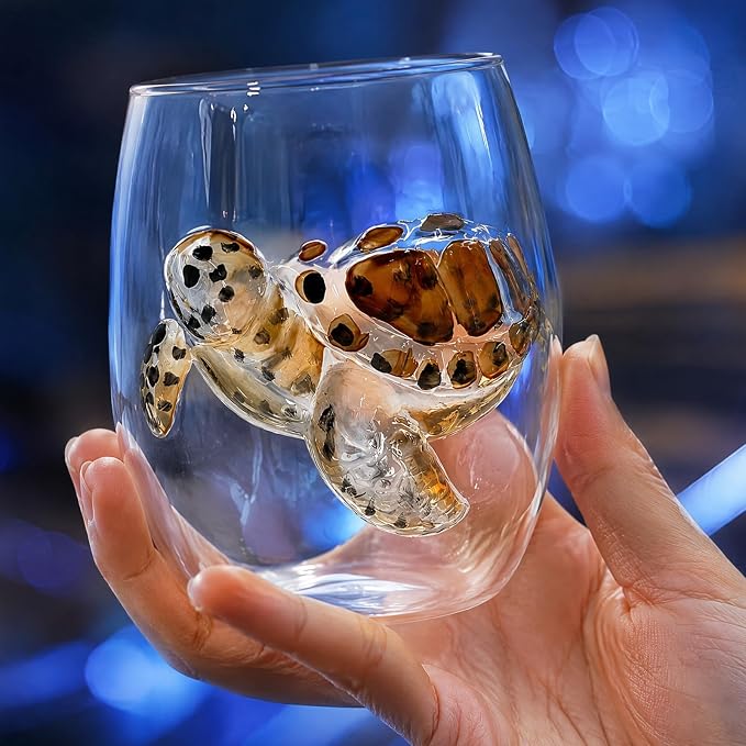 Ocean Themed Sea Turtle Hand-Blown Coastal Glassware | Ocean-Themed Octopus Glassware Hand Blown Coastal Stemless Wine Glasses Unique Coastal Decor Gift for Ocean Lovers - Image 7