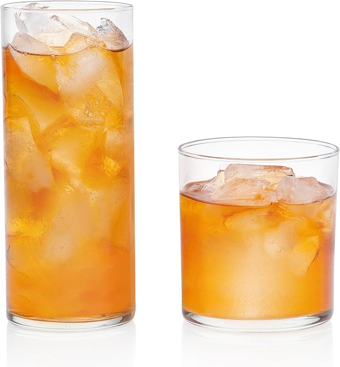 Libbey Miles Tumbler and Rocks Bar Drinkware Glasses Set, Clear All-Purpose 16 Piece Glassware Set, Sleek Glass Drinking Cups for Everyday Use by Libbey