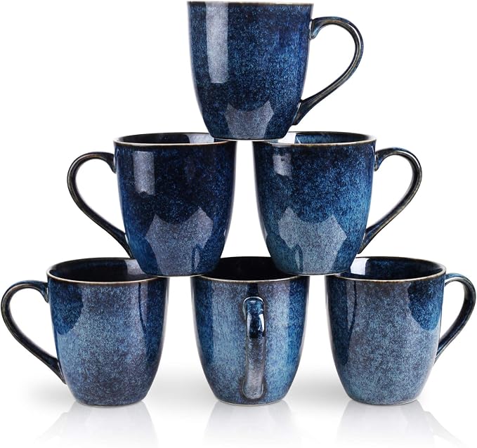 vicrays Coffee Mug Set, 12 Ounce, Set of 6, Ceramic Mug for Men, Women, Unique Glazed Mugs with Handle for Coffee, Tea, Milk, Cocoa, Cereal(blue) by VicraysCeramic