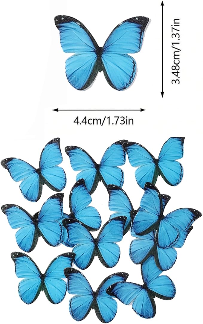 48PCS Blue Edible Butterfly Cake Toppers Butterflies for Cake Decorations | Colorful Small Pastel Cupcake Toppers Decorations for Birthday Party Wedding Cake Decorations - Image 2