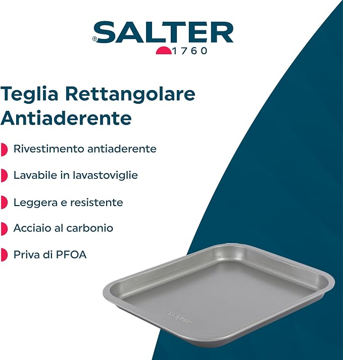 Salter Essentials Baking Tray 31 Cm, Carbon Steel Non Stick Oven Sheet | Rectangular pan shape, Pfoa Free coating, Dishwasher Safe, Even heat distribution, Suitable For Pastries Cookies - Image 2