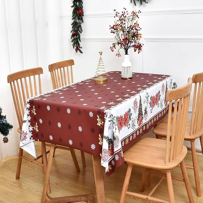 Christmas Table Cloth Rectangle Heavy Duty Vinyl Red Christmas Tablecloth Plastic Reusable Santa Tablecloth Wpieable Waterproof PVC Xmas Table Cover for Dining Party New Year(Red, 54"x72") - Image 7