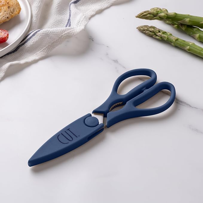 Rae Dunn Kitchen Scissors- Stainless Steel Kitchen Shears, Cooking Scissors for Cutting Meat, Chicken, Herbs and Produce with Blade Cover and Soft Grip Handles (Blue) - Image 2
