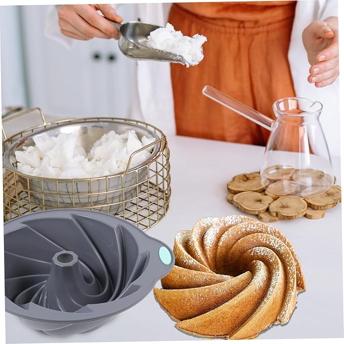 1pc Silicone Baking Sheet Non-stick Round Spiral Cake Mold for Diy Baking Oven Microwave Safe Light Grey - Image 4