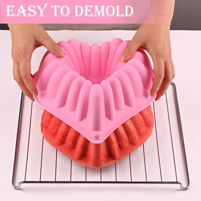 HUAKENER 2 Pack Heart Fluted Cake Pan, 9 Inch Heart Cake Molds | Nonstick Silicone Cake Molds, Food Grade Silicone Material, Heart Molds for Making Cake for Birthday,wedding,Valentine's Day - Image 2