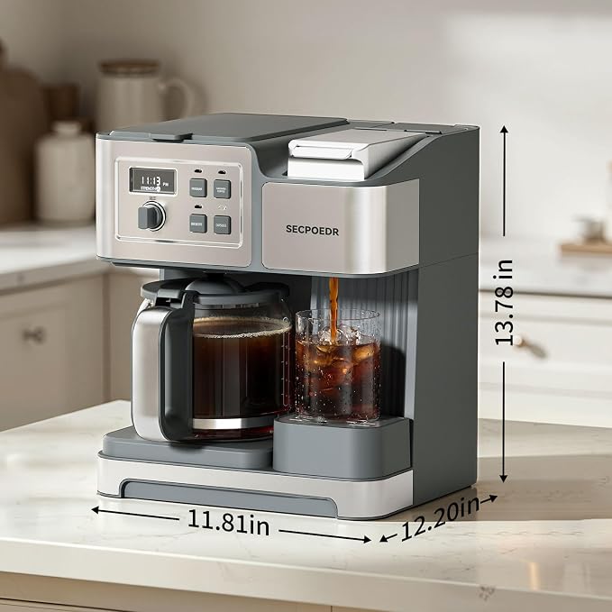 2-Way 12-Cup Programmable Brewer Coffee Maker (Silver) | Compatible with K-Cup Pods & Grounds, Single Serve & Full 12 Cup Pot, 4H Keep Warm, Fast Brewing for Home & Office Use - Image 9
