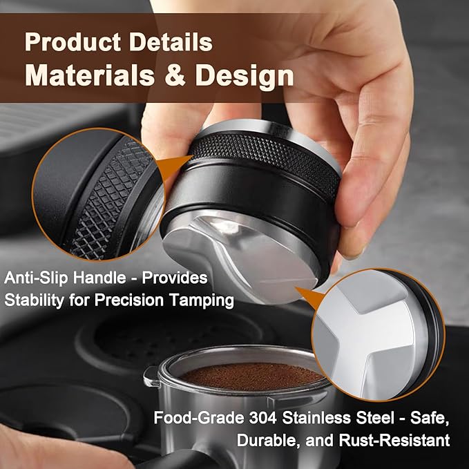 51mm Adjustable Coffee Distributor & Tamper, Dual Head Coffee Leveler, Compatible with 51mm Delonghi Portafilter, 2-in-1 Espresso Hand Tamper with Adjustable Depth