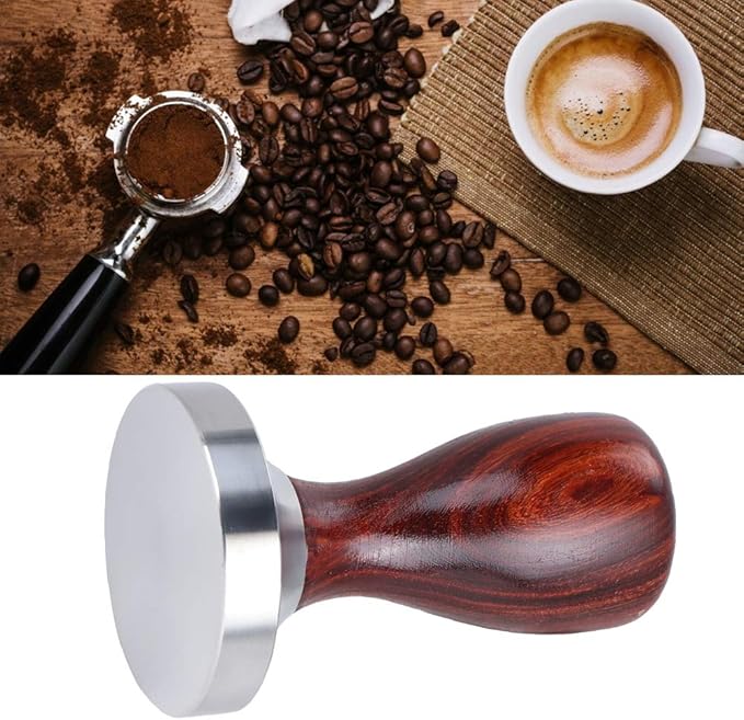 Black Coffee Hand Tamper, Press 58mm Flat Base Stainless Steel Coffee Powder Pressing Tamping Tool for Cafe Supplies