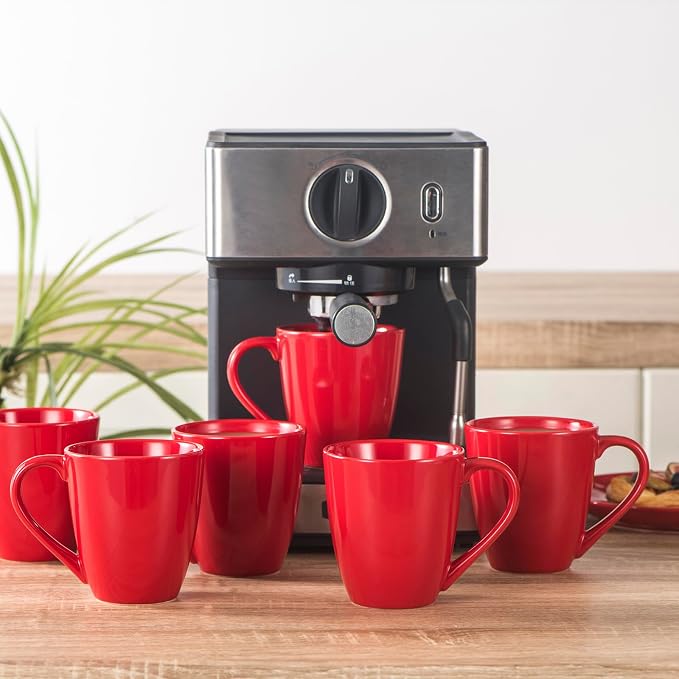 vicrays Coffee Mug Set, 12 Ounce, Ceramic Mug for Men, Women, Unique Glazed Mugs with Handle for Coffee, Tea, Milk, Cocoa, Cereal - Set of 6 Red - Image 6