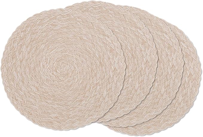 SHACOS Round Braided Placemats 15 inch Set of 4 Boho Woven Washable Kitchen Table Placemats for Home Wedding Party (T-Beige, 4) by SHACOS