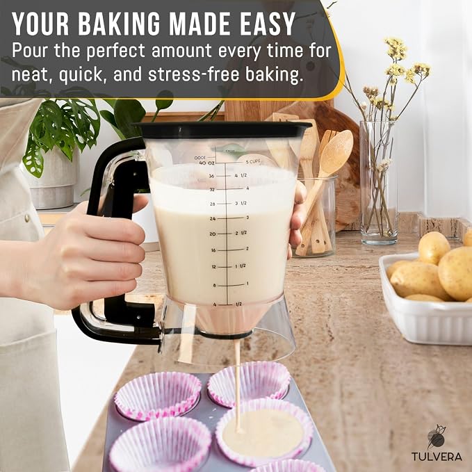 Pancake Batter Dispenser | 5-Cup Mix Pourer for Pancakes, Waffles, Crepes, Muffins, Cupcakes | Squeeze Handle, Portion Control Pitcher, Durable Drip-Free Design | Baking Accessories (Original Black) - Image 7