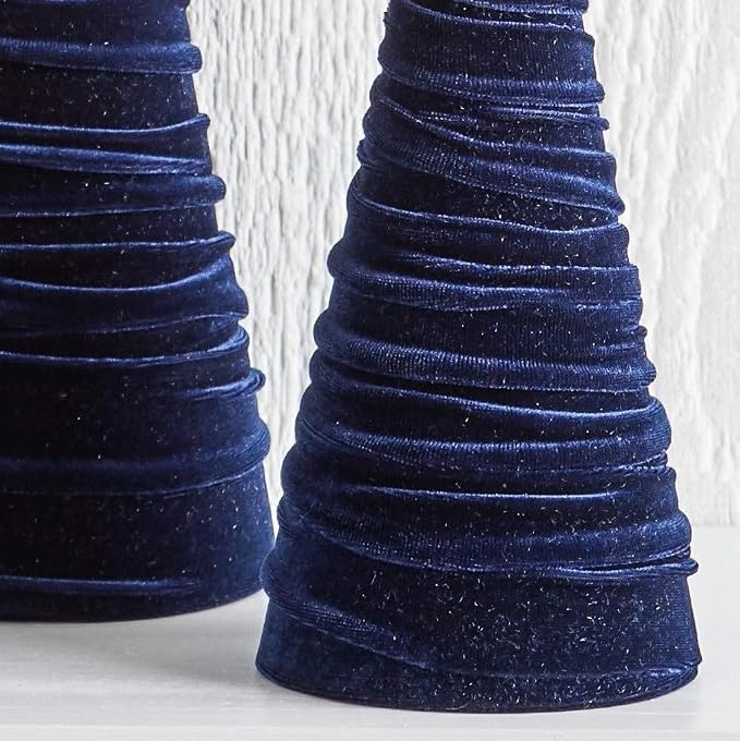 Your Heart's Content Velvet Trees Set of 3 Navy, Artisan Mantel Decor, Valentine Tabletop, Tablescape Décor, Elegant Holiday Entryway (Navy) - Image 4