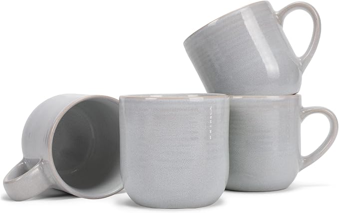 Elanze Designs Glossy Reactive Glaze Large 17 Fluid Ounce Everyday Kitchen Food Grade Ceramic Stoneware Coffee Mug Cup with Comfort Curved Handles, Set of 4, Pale Grey by ElanzeDesigns
