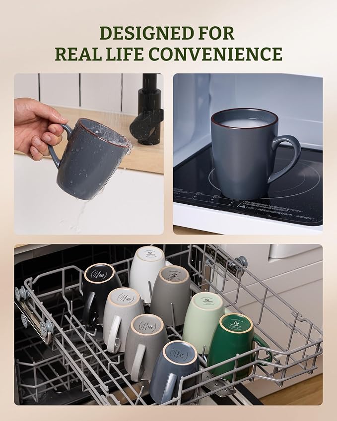 famiware Venus Coffee Mugs for 4, 13 oz Mug Set, Dringking Cup with Handle for Coffee, Tea, Cocoa, Milk, Charcoal - Image 5