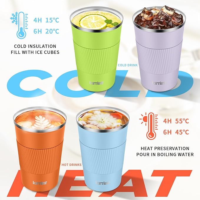 KETIEE Travel Mug 12oz: Insulated Coffee Mug with Leakproof Lid, Travel Coffee Mug Vacuum Stainless Steel Double Walled Reusable Coffee Cup for Hot and Iced Coffee Tea Water (Purple) - Image 2