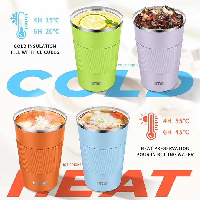 KETIEE Coffee Mug 12oz, Insulated Travel Mug with Leakproof Lid, Double Wall Vacuum Travel Coffee Mug Stainless Steel Reusable Coffee Cup for Hot and Iced Coffee Tea Water (Green) - Image 2