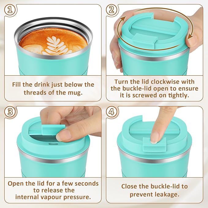 KETIEE Travel Mug 12oz: Vacuum Insulated Coffee Mug with Leakproof Lid, Travel Coffee Mug, Stainless Steel Double Walled Reusable Coffee Cup for Hot and Iced Coffee Tea Water (Blue) - Image 8