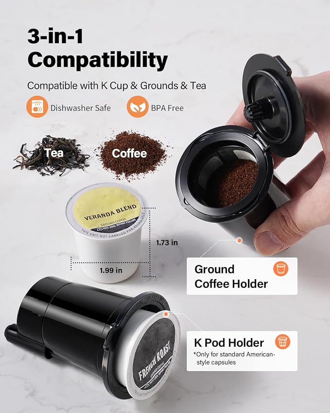 K Cup Coffee Maker, Single Serve Hot & Iced for K-Cup & Grounds | 52oz Removable Reservoir, Single Cup Coffee Maker with Bold Setting, 6-14oz Brew Sizes, Reusable Filter, Compact Design, Gray - Image 3