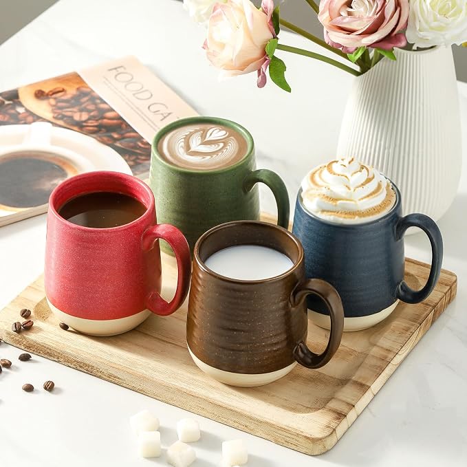 Hasense 15 Ounce Porcelain Coffee Mugs Set of 4 with Large Handle Perfect for Coffee, Tea, Milk, Chocolate and Latte, Unqiue Glaze Ceramic Coffee Cups Set for Man and Woman, Colorful - Image 3