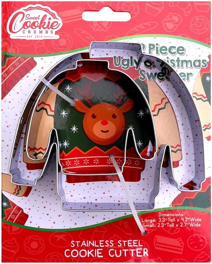 Ugly Christmas Sweater Cookie Cutter, Premium Food Grade Stainless Steel, Dishwasher Safe (Christmas Sweater 2 Piece)