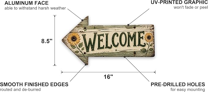 Welcome Left-Pointing Arrow Sign — Die-Cut Metal Directional Wall Decor | barnwood look, rustic, front entry, guest greeting, curb appeal, durable print, ready to hang - Image 2