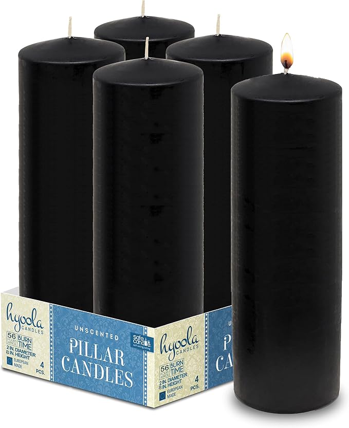 Hyoola Black Pillar Candles 2x8 Inch - 4 Pack Unscented Pillar Candles - European Made - Image 2